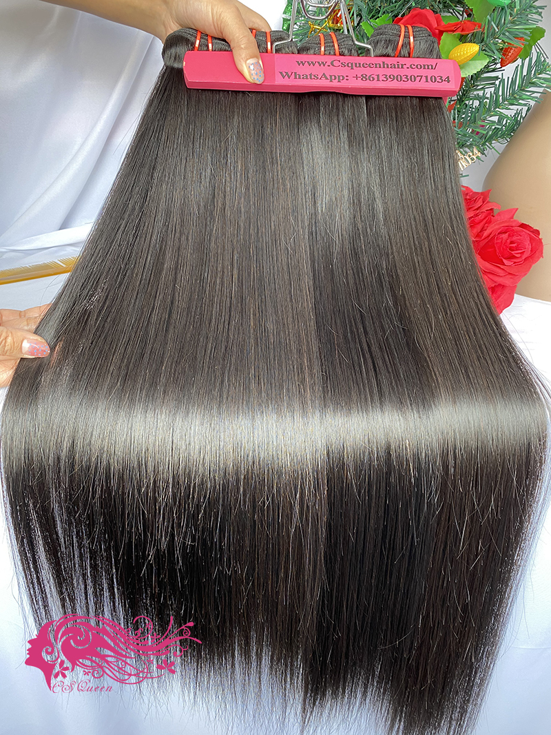 Csqueen Raw Straight Hair 2 Bundles with 6*6 HD Lace Closure 100%Human Hair